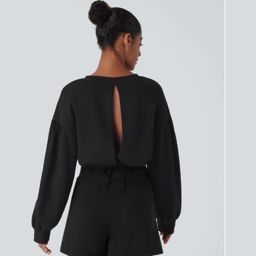 Black Open-Back Long Sleeve Top With Draw String -NWT